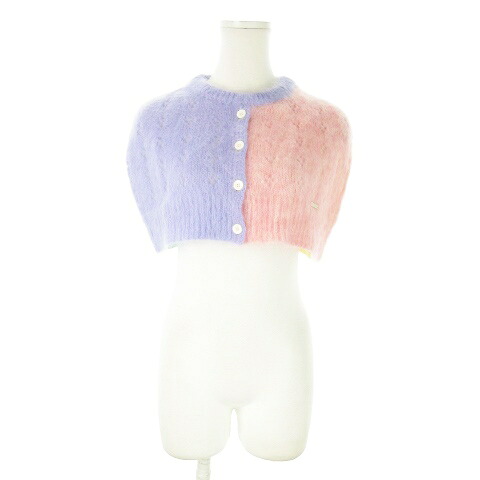 【中古】未使用品 ディースクエアード DSQUARED2 23AW モヘヤミニケープ クロップドカーディガン マント 透かし編み 配色 ロゴプレート 小さいサイズ XS 紫 パープル /AO19 ■GY30 レディース 【ベクトル 古着】 251119
