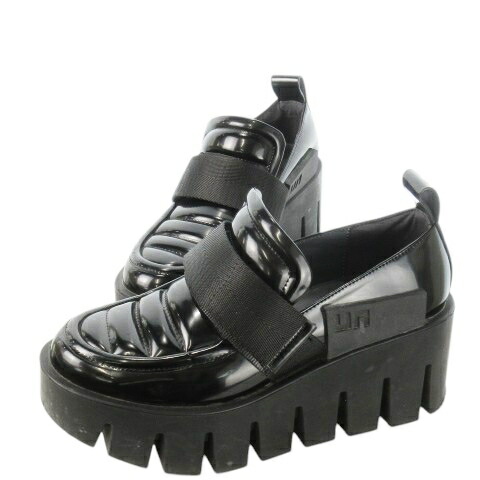 【中古】ユナイテッド素っぽんぽん UNITED NUDE Glip Trooper Lo 厚底置き目毛革 エナメル なめし革 革 ロゴタイプ 天然ゴム 面磁気テープ 惜しみ無い大いさ 38 25.0珊 黒 黒いこと /CK16 ■GY99 レディース 【ベクター 古着】 251125 ローファー-レディース靴