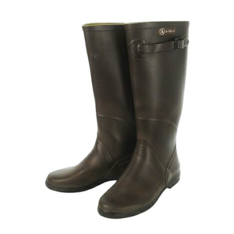 【中古】エーグル AIGLE レインブーツ ロングブーツ フラット ベルトデザイン ロゴ 35 22.0cm 茶 ブラウン /CK1 ■GY35 レディース 【ベクトル 古着】 251127