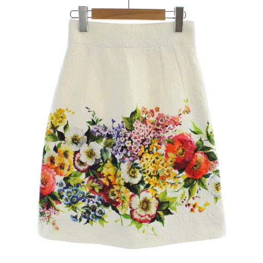 【中古】未使用品 ドルチェ&ガッバーナ ドルガバ DOLCE&GABBANA スカート ミニ 絹 シルク 36 白 ホワイト 花柄プリント 刺繍 台形 /PP ■GY18 レディース 【ベクトル 古着】 251119｜ブランド古着ベクトルプレミアム店