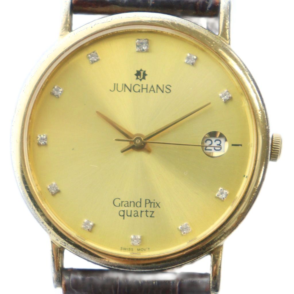 【中古】ユンハンス JUNGHANS EWJG-11026M 腕時計 ウォッチ クォーツ カレンダー付き レザーベルト ゴールド色 ■GY18 /MQ メンズ 【ベクトル 古着】 251225 10,564円
