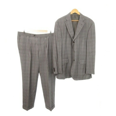 【中古】テイジン メンズショップ TEIJIN MEN'S SHOP シングルスーツ セットアップ 2点セット テーラードジャケット 総裏地 スラックス チェック 56L XL グレー /MN10 ■GY17 メンズ 【ベクトル 古着】 251210
