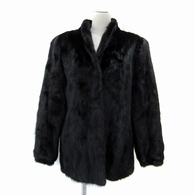【中古】ブラックミンクファーコート 毛皮コート ハーフ丈 無地 15 黒 ブラック /SY54 ■GY13 レディース 【ベクトル 古着】 251203