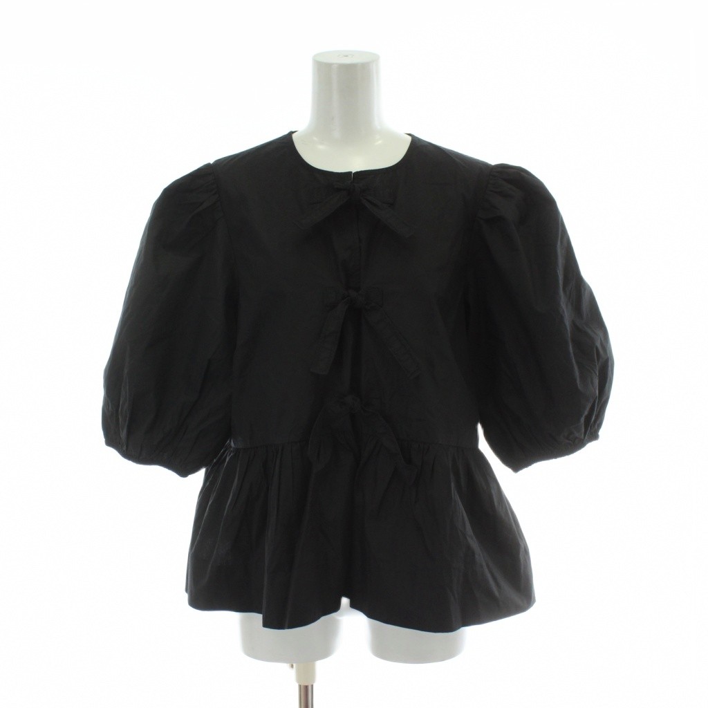 【中古】ガニー GANNI Cotton Poplin Peplum Blouse コットンポプリンペプラムブラウス 38 黒 ブラック リボン パフスリーブ /PP ■GY19 レディース 【ベクトル 古着】 251127