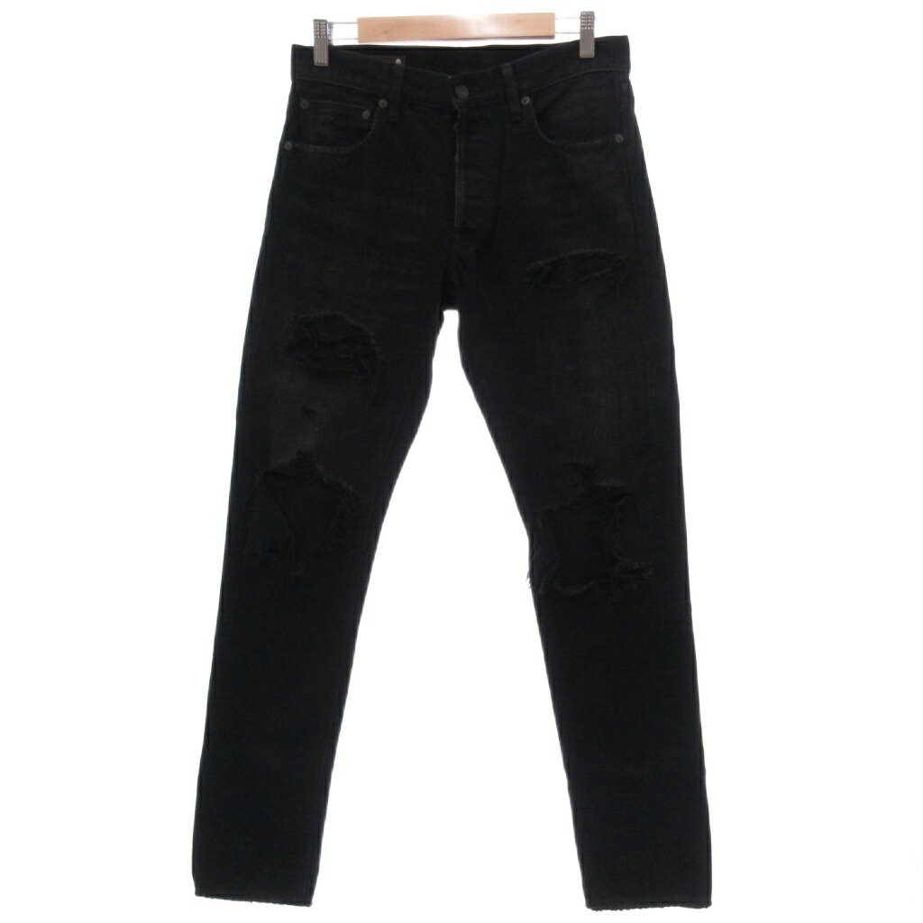 【中古】マインデニム MINEDENIM 美品 Grunge Slim Straight 5pocket デニムパンツ ジーンズ ダメージ加工 6 黒 /UO ■GY03 メンズ 【ベクトル 古着】 251213