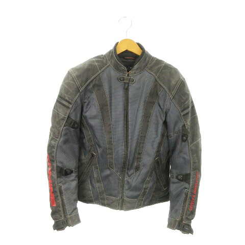 【中古】コミネ KOMINE バイクジャケット レザー 切替 ジップアップ プロテクター付 防風インナー付 ロゴ バイク バイカー M グレー /MN11 ■GY17 メンズ 【ベクトル 古着】 251211