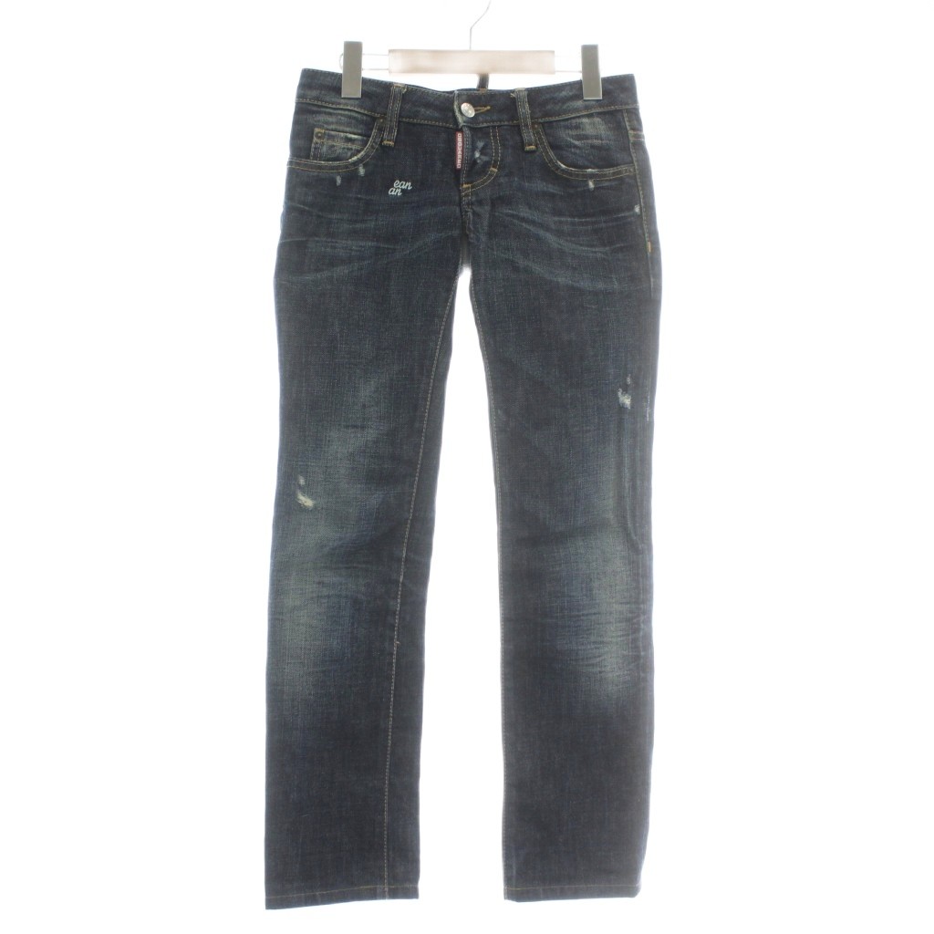 【中古】ディースクエアード DSQUARED2 デニムパンツ ジーンズ スキニー スリム ダメージ加工 ボタンフライ 36 XS インディゴ 紺 ネイビー S75LA0277 /XZ ■GY42 レディース 【ベクトル 古着】 251207