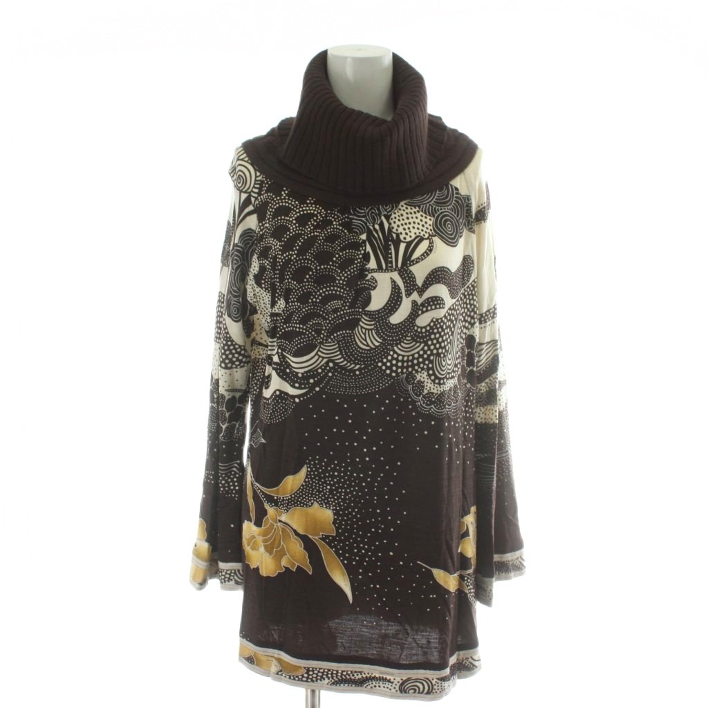 【中古】レオナール LEONARD カットソー 長袖 ニット切替 タートルネック ウール L ブラウン 総柄 0369307 /PP ■GY18 レディース 【ベクトル 古着】 251210
