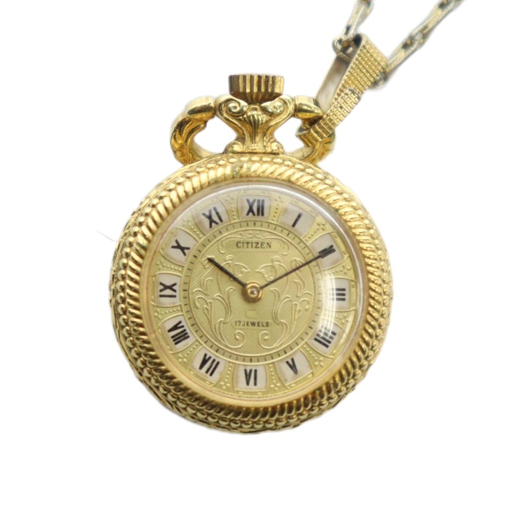 【中古】シチズン CITIZEN ジャンク品 懐中時計 ネックレスウォッチ 手巻き ロゴ ローマン ゴールド色 ■GY18 /MQ レディース 【ベクトル 古着】 260114