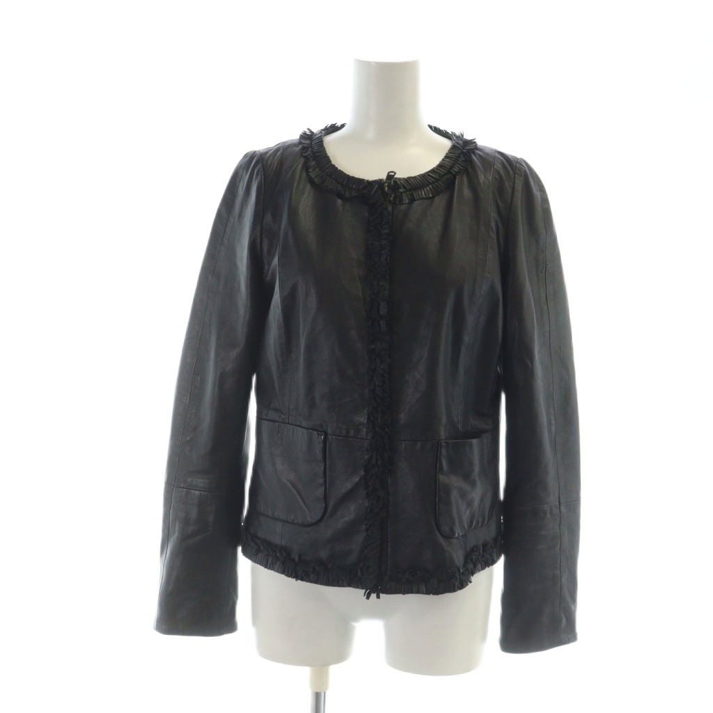 【中古】マックスマーラ ウィークエンドライン MAX MARA WEEKEND LINE レザー ジャケット ノーカラー ジップアップ フリンジ 羊革 38 S 黒 ブラック ■GY17 /MQ レディース 【ベクトル 古着】 251219