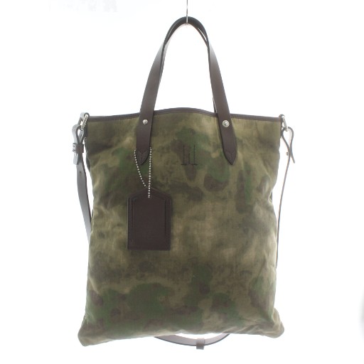 【中古】ゴールデングース GOLDEN GOOSE トートバッグ ショルダー 2WAY キャンバス レザー 迷彩柄 カモフラ カーキ 茶色 ブラウン /XZ ■GY17 メンズ 【ベクトル 古着】 251214