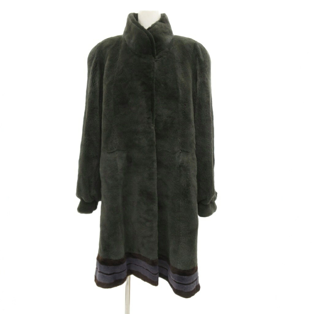 【中古】ギラロッシュ Guy Laroche ファーコート ミンク 毛皮 スタンドカラー ミドル ハーフ丈 F ダークグリーン ■GY18 /JS 【ベクトル 古着】 251226