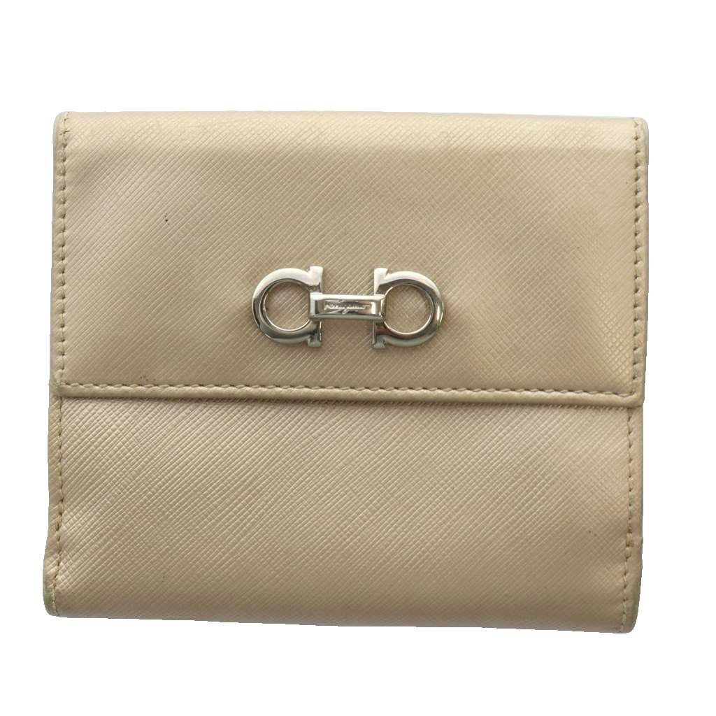 【中古】サルヴァトーレフェラガモ Salvatore Ferragamo 二つ折り財布 小銭入れあり レザー ガンチーニ メタリック ベージュ /KW ■GY11 レディース 【ベクトル 古着】 251228