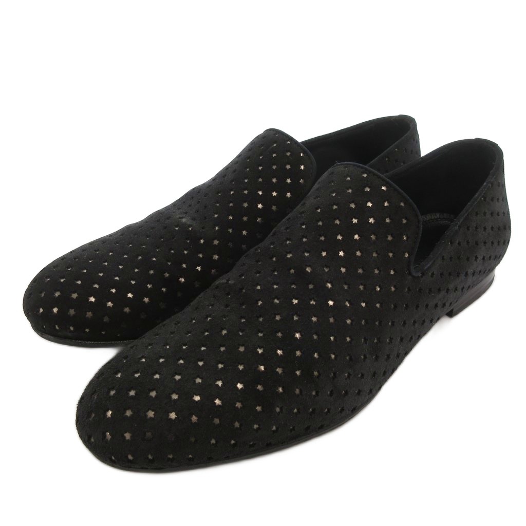 【中古】ジミーチュウ JIMMY CHOO SLOANE ローファー 星型 パンチングレザー スエード 42.5 黒 ブラック /UO ■GY18 メンズ 【ベクトル 古着】 260106