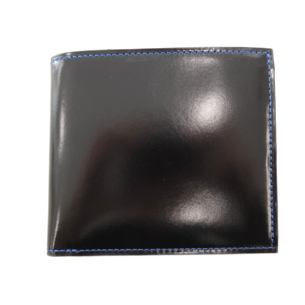【中古】未使用品 プレリー銀座 PRAIRIE GINZA コードバン レザー 二つ折り 財布 ウォレット 小銭入れ 黒 ブラック ブルーステッチ /FF ■GY18 メンズ 【ベクトル 古着】 260127