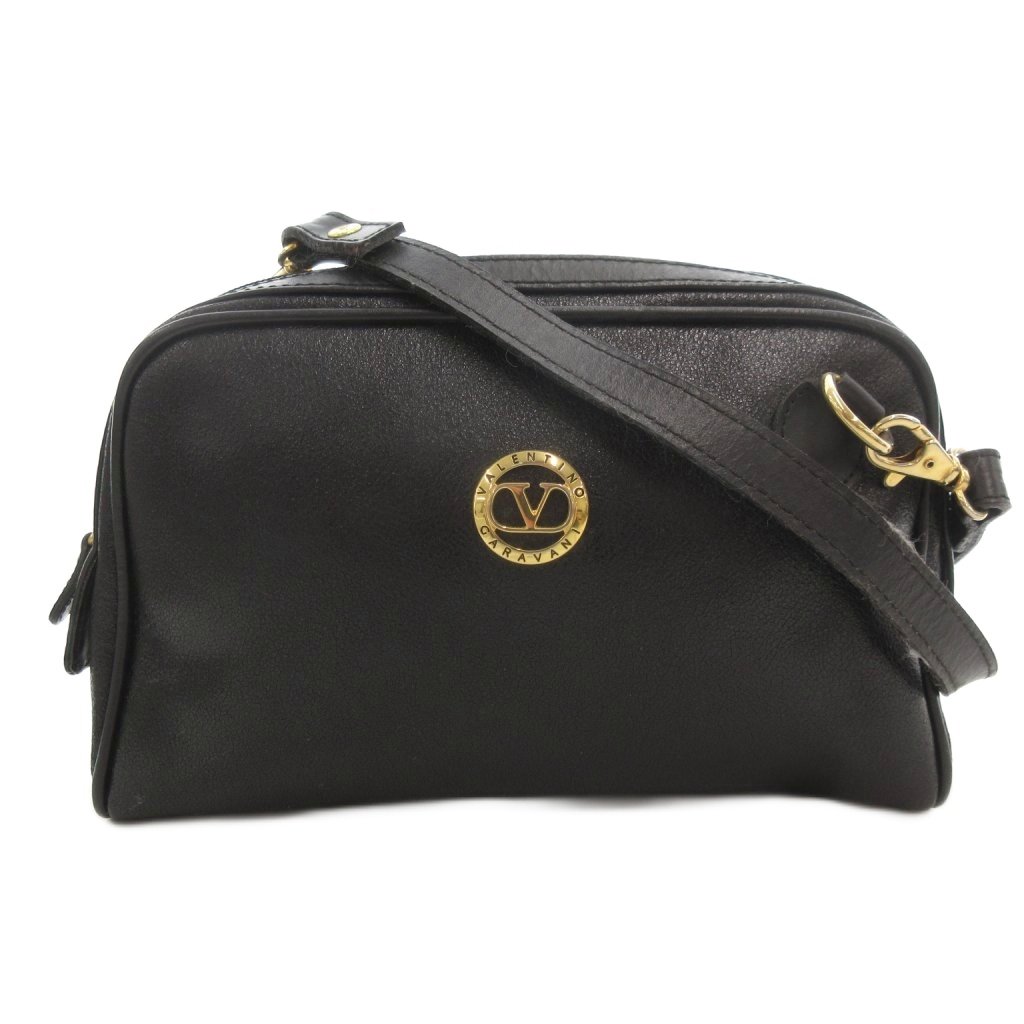 【中古】ヴァレンティノ ガラヴァーニ VALENTINO GARAVANI ショルダーバッグ クロスボディ レザー 黒 ブラック ロゴエンブレム ゴールド金具 /FF ■GY18 【ベクトル 古着】 260118