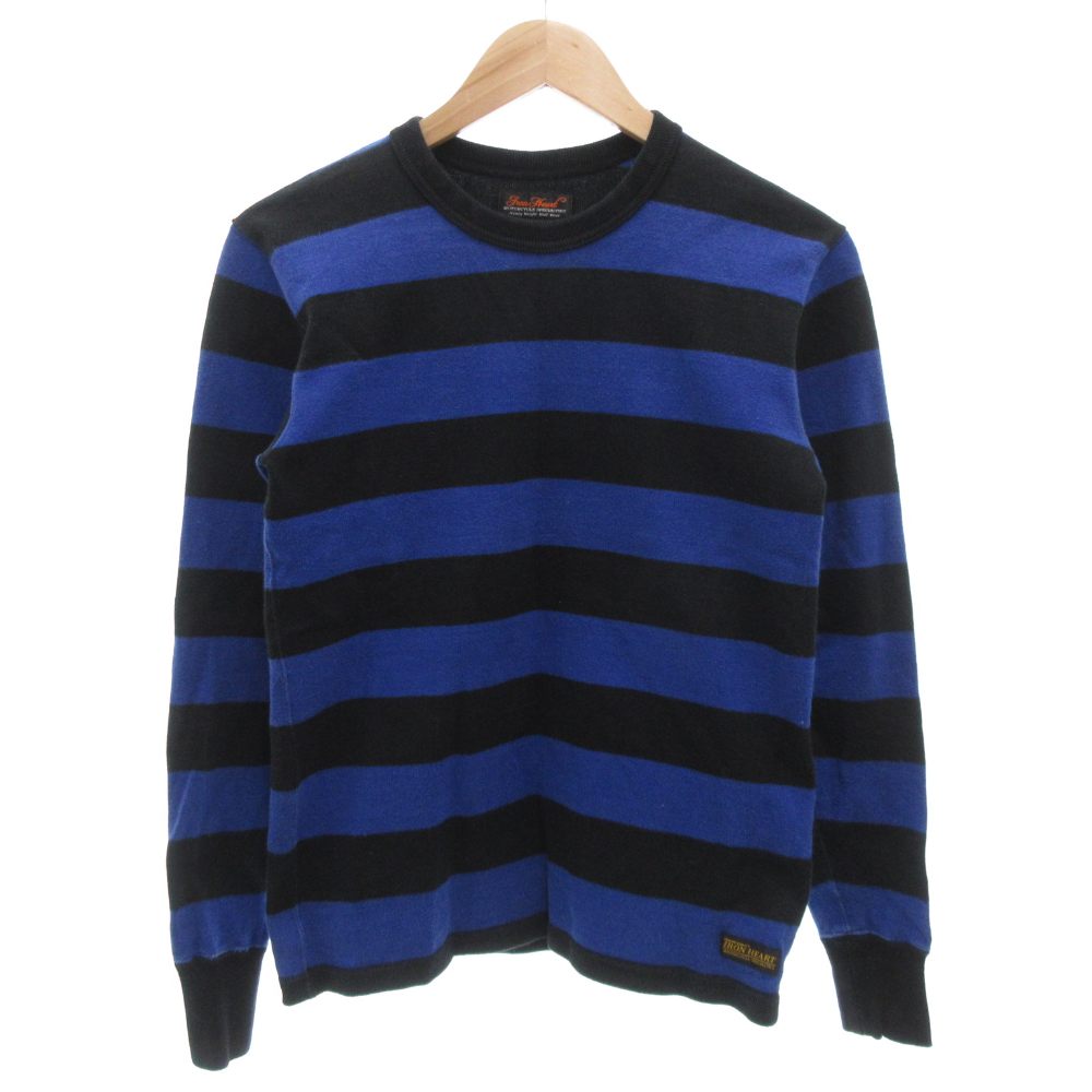【中古】アイアンハート IRON HEART Tシャツ 長袖 ロンT クルーネック ボーダー コットン XS 青 ブルー 黒 ブラック /GV ■GY01 メンズ 【ベクトル 古着】 260127