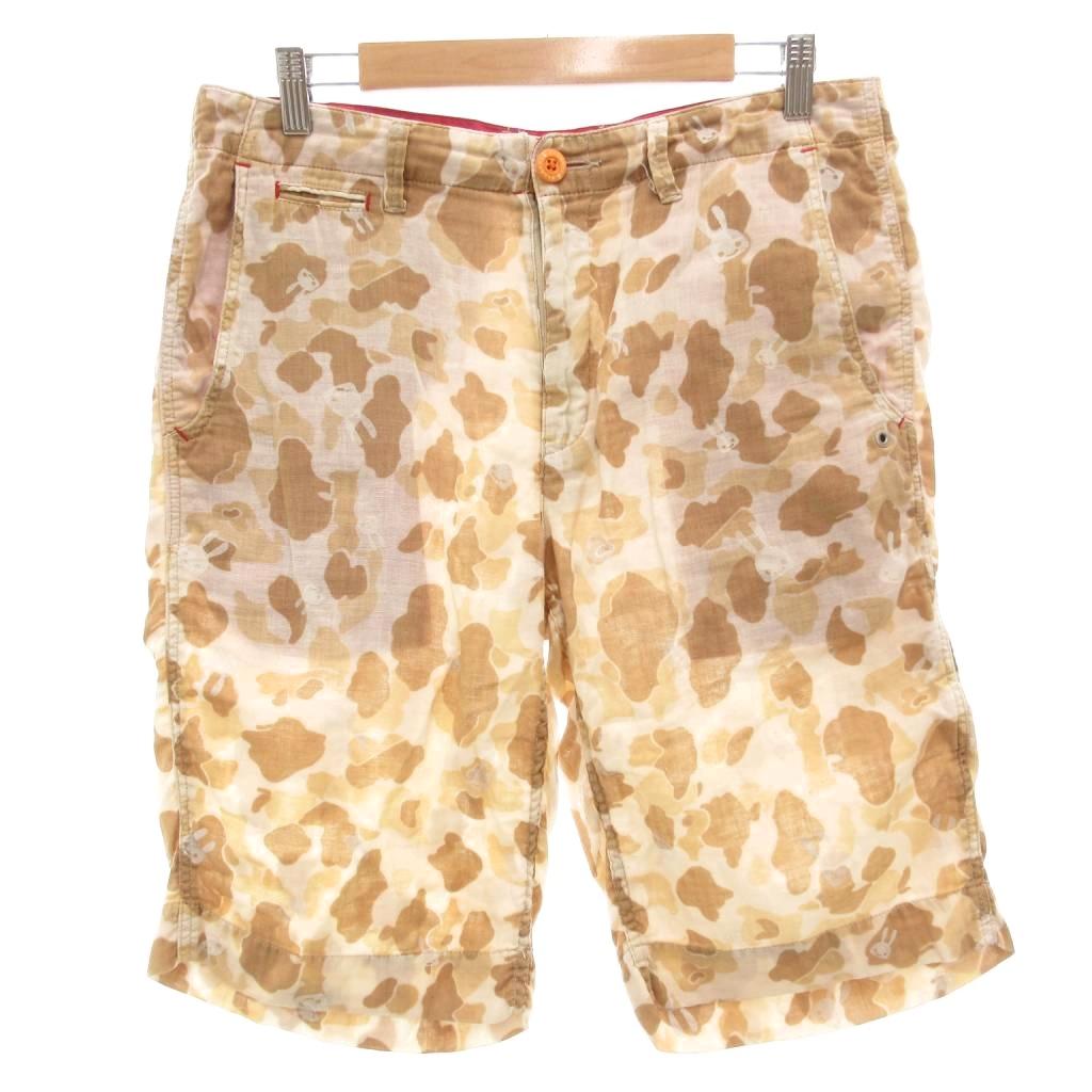 【中古】キューン CUNE ハーフパンツ ショーツ 麻 リネン M ベージュ 白 ホワイト 総柄 /FF ■GY03 メンズ 【ベクトル 古着】 260117