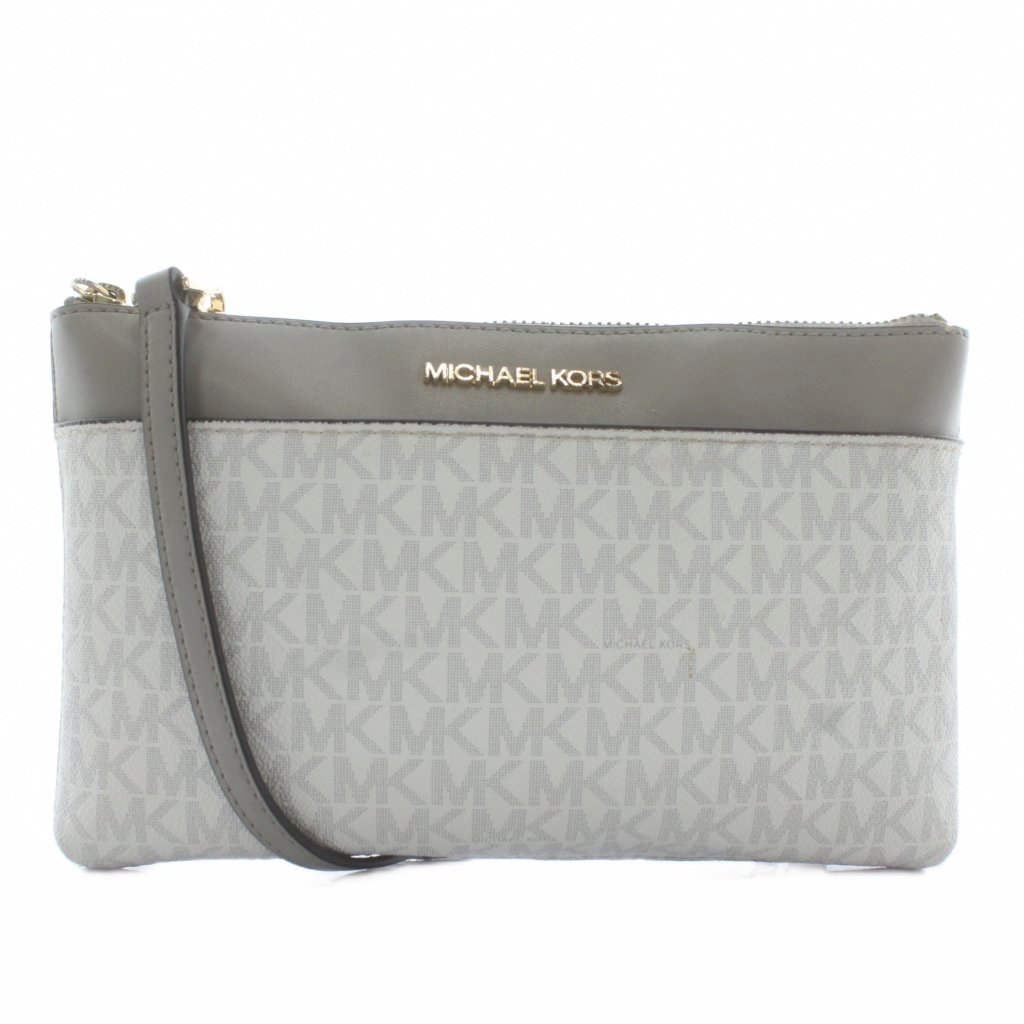 【中古】マイケルコース MICHAEL KORS ショルダーバッグ PVC レザー MKシグネチャー ロゴ ゴールド金具 白 ホワイト グレー 35T1G5MT7T /XZ ■GY11 レディース 【ベクトル 古着】 260121