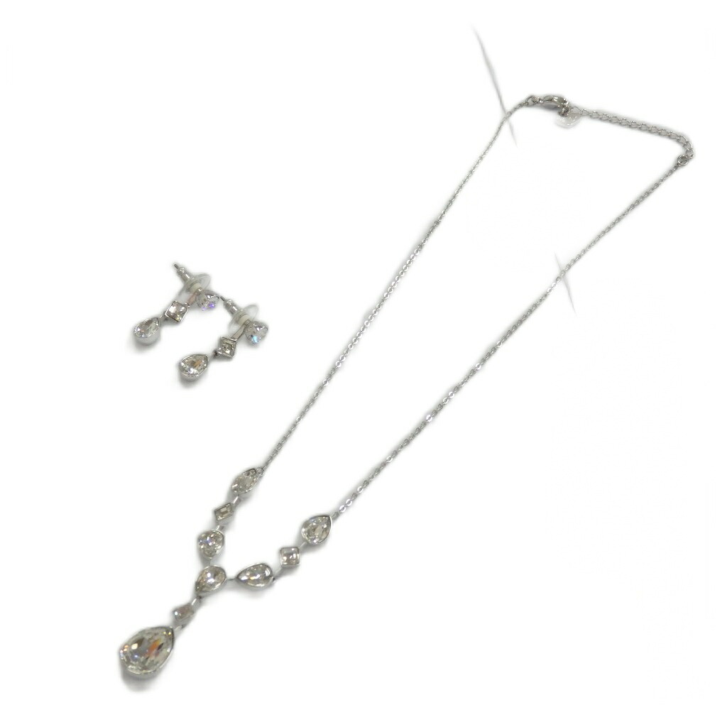 【中古】スワロフスキー SWAROVSKI ネックレス ピアス セット アクセサリー 両耳用 ビジュー ティアドロップ シルバー色 ■GY14 /MQ レディース 【ベクトル 古着】 260222