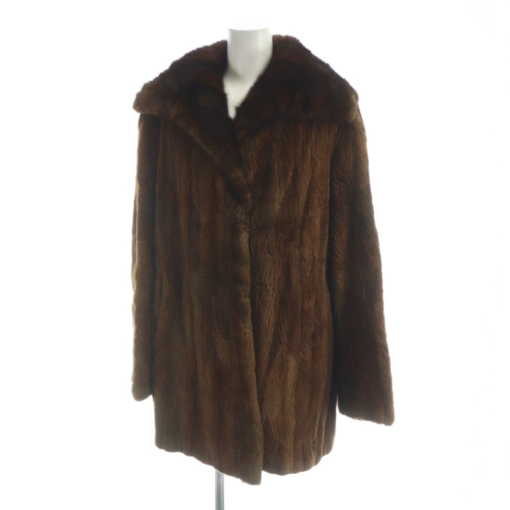 【中古】PARIS FUR 毛皮コート シェアードミンクファー 長袖 総裏地 ミドル 茶 ブラウン ■GY18 /MQ レディース 【ベクトル 古着】 260125