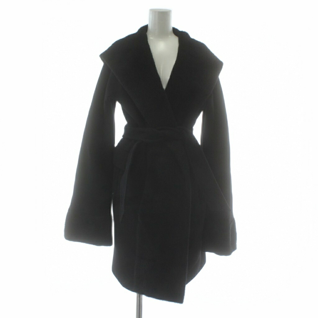 【中古】マックスマーラ MAX MARA 白タグ RIALTO リアルト フーデット コート ガウン ベルテッド アウター ウール カシミヤ アルパカ ミドル ベルト付き 40 黒 ブラック 10861513 /XZ ■GY17 レディース 【ベクトル 古着】 260130