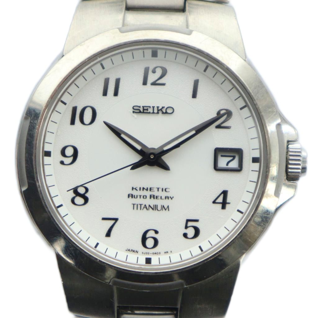 【中古】セイコー SEIKO ジャンク品 5J32-0AD0 KINETIC 腕時計 ウォッチ クォーツ デイト カレンダー付き 白文字盤 シルバー色 ■GY18 /MQ メンズ 【ベクトル 古着】 260130