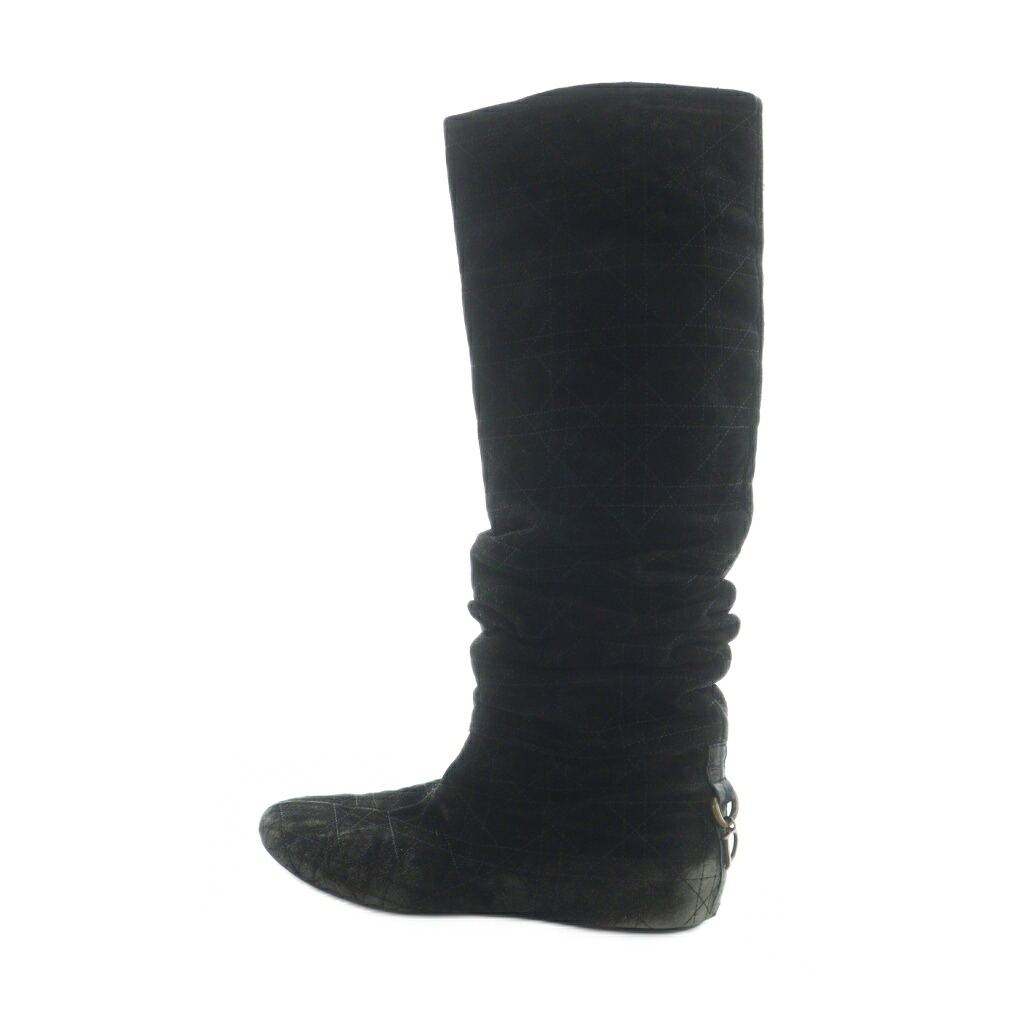 【中古】ディオール Christian Dior ロングブーツ スエードクロス カナージュ Dロゴタイプ惹き付ける 37.5 23.5-24糎 黒 黒いこと ■GY64 /MQ ■OH レディース 【ベクター 古着】 260217