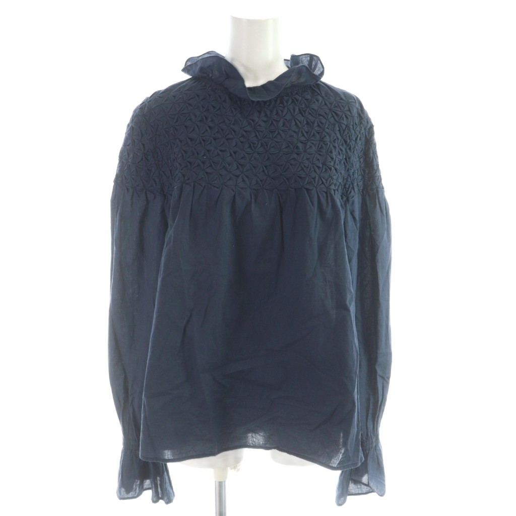 【中古】マーレット Merlette MAJORELLE マジョレレ スモッキングブラウス カットソー プルオーバー 長袖 紺 ネイビー /MW ■GY64 レディース 【ベクトル 古着】 260224
