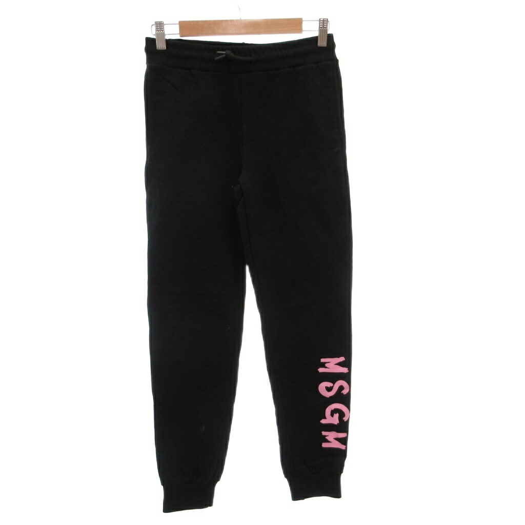 【中古】未使用品 エムエスジーエム MSGM タグ付き スウェットパンツ ジョガー イージー ゴムウエスト ロゴプリント 14 黒 ブラック /FF ■GY40 キッズ 【ベクトル 古着】 260219