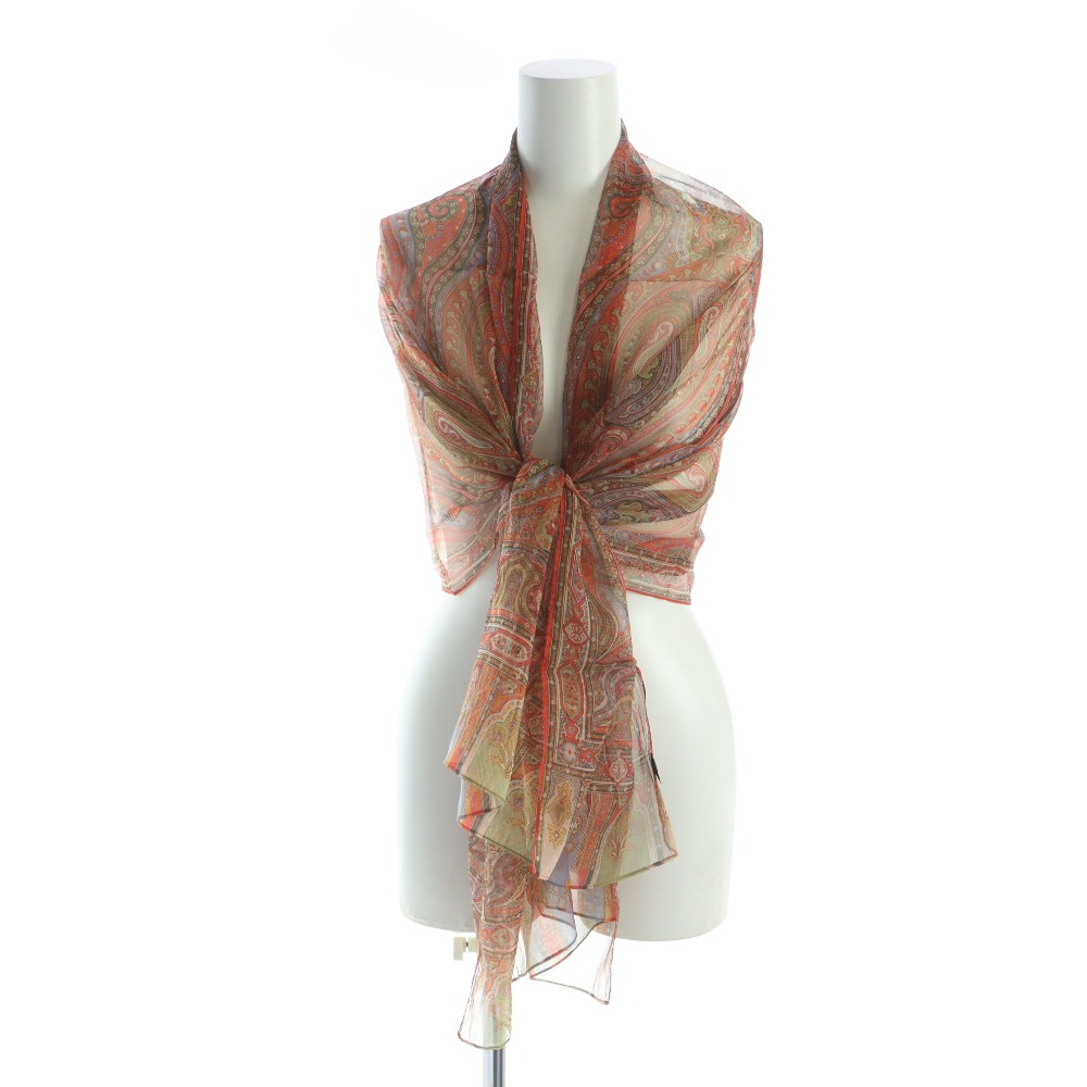 【中古】エトロ ETRO 大判スカーフ ストール ロゴ 総柄 絹 シルク マルチカラー ■GY18 /MQ レディース 【ベクトル 古着】 260126