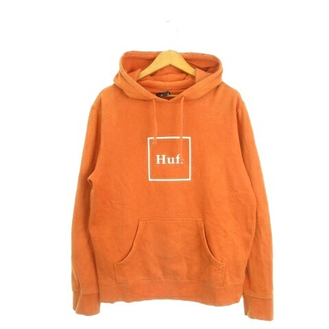 【中古】ハフ HUF プルパーカー スウェット 裏起毛 S オレンジ フード付き ロゴプリント 長袖 /AH24 ■GY99 メンズ 【ベクトル 古着】 260203