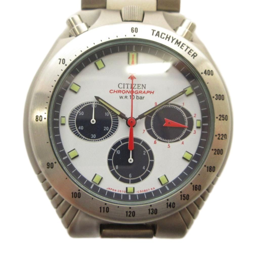 【中古】シチズン CITIZEN 0570-C50308 プロマスター ツノ 腕時計 ウォッチ クォーツ 白文字盤 クロノグラフ シルバー色 ■GY11 /MQ メンズ 【ベクトル 古着】 260409