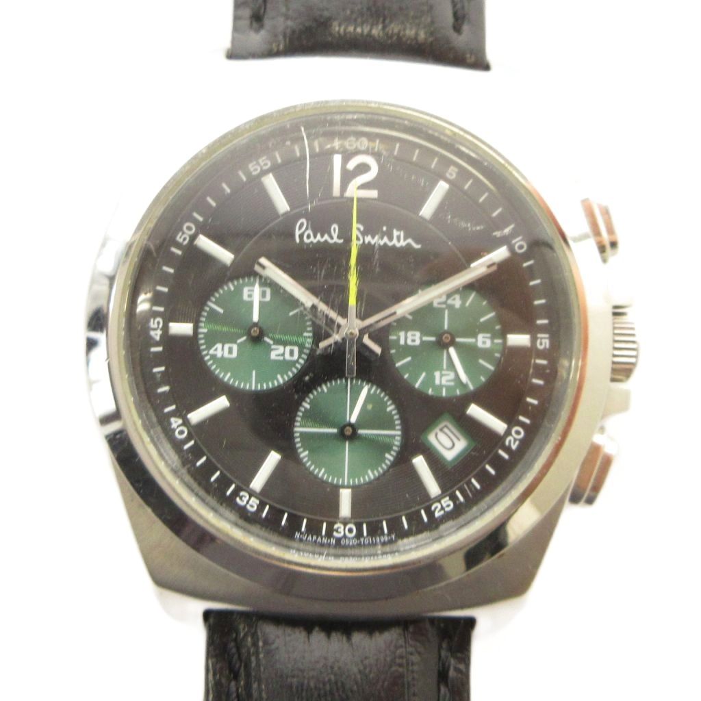 【中古】極点スミス PAUL SMITH 0520-T002161 ウオッチ ご覧なさる 石英 なめし革胴締め 暦付き添い人 クロノグラフ しろがね色色 ■GY18 /MQ メンズ 【ベクター 古着】 260409