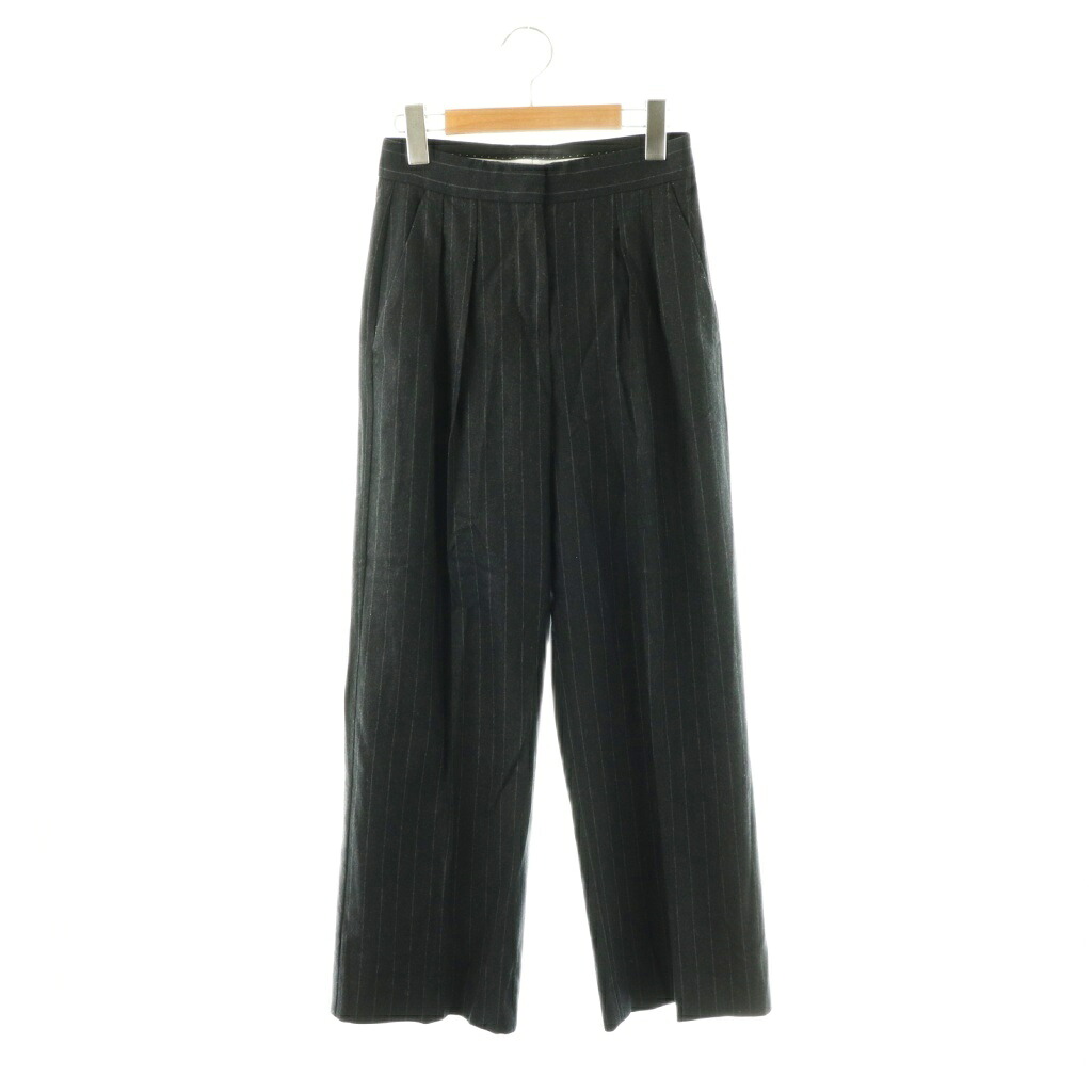 【中古】マックスマーラ MAX MARA 白タグ ワイドパンツ ストライプ カシミヤ混 I36 ダークネイビー /ES ■GY42 レディース 【ベクトル 古着】 260306