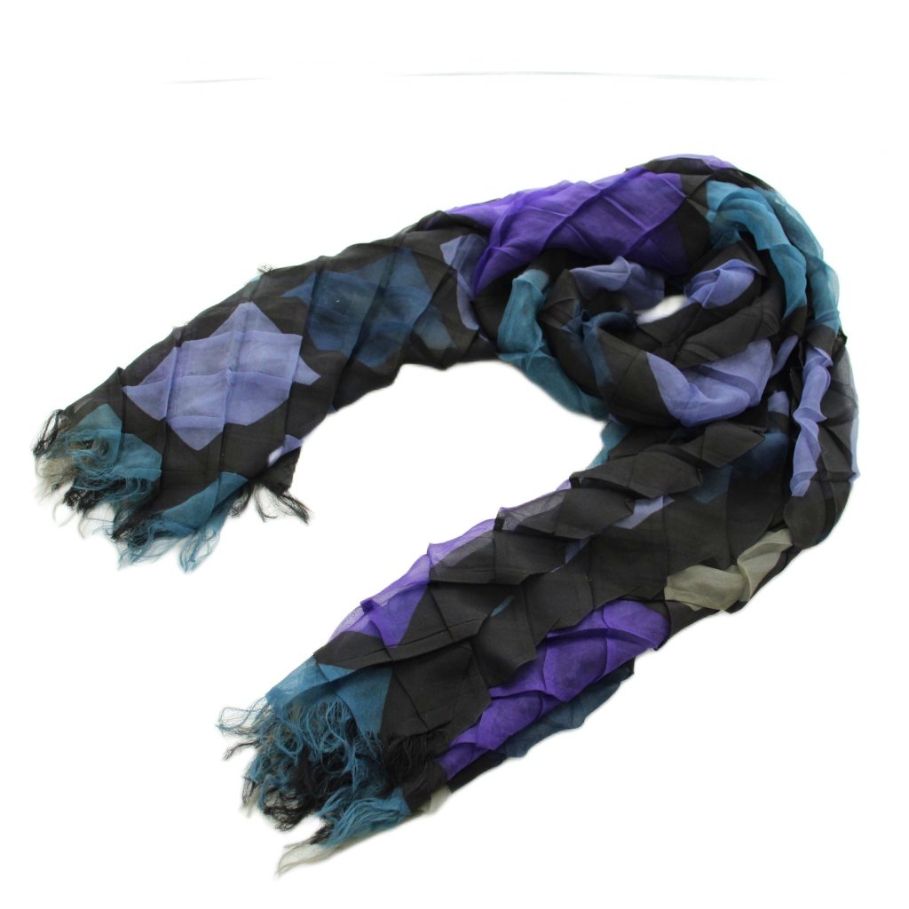 【中古】イッセイミヤケ ISSEY MIYAKE ストール スカーフ 薄手 絹 シルク混 プリーツ 総柄 フリンジ マルチカラー /XZ ■GY18 レディース 【ベクトル 古着】 260214