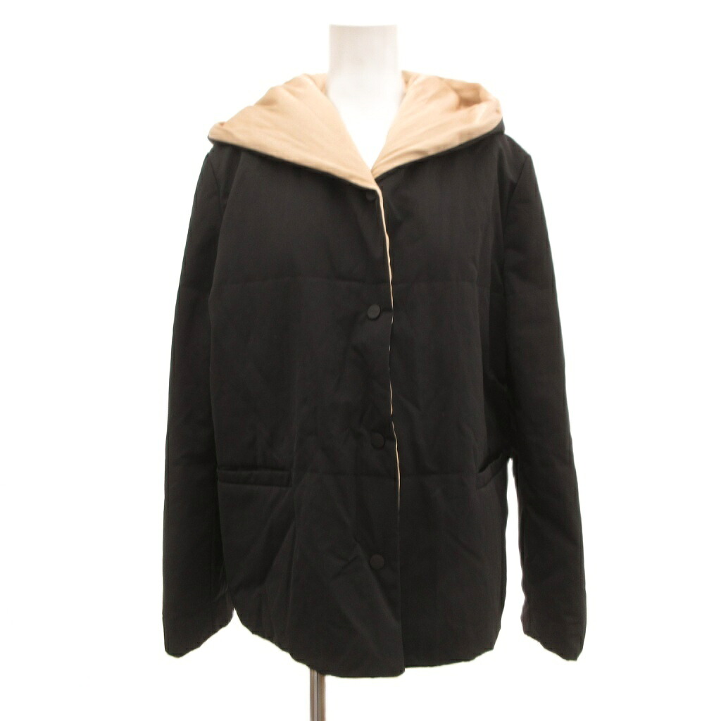 【中古】マックスマーラステュディオ Max Mara Studio 中綿ジャケット ブルゾン リバーシブル フーディー 40 黒 ブラック ベージュ /JS ■GY11 レディース 【ベクトル 古着】 260214