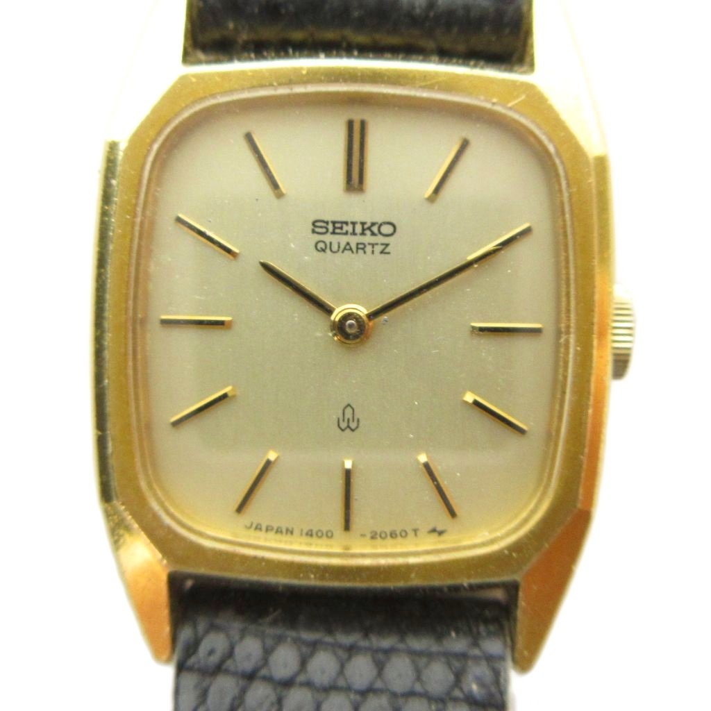 【中古】セイコー SEIKO 1400-6170 14K ウォッチ 御覧なさる 石英 真四角 なめし革胴締め ゴールド色合い 金色 ■GY11 /MQ レディース 【ベクター 古着】 260422