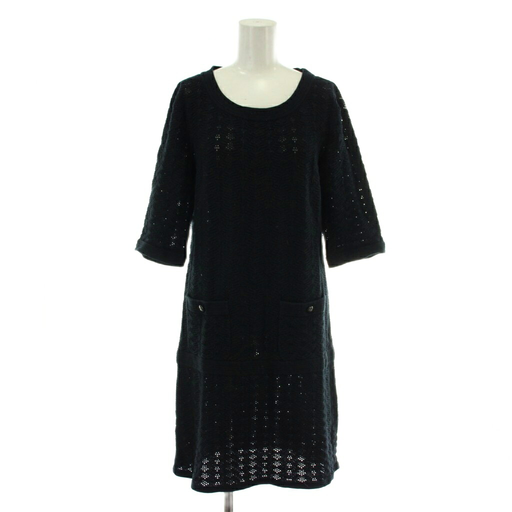 【中古】シャネル CHANEL ワンピース ニット 七分袖 ひざ丈 ココマーク 36 S 黒 ブラック P45651K05695 /XZ ■GY18 レディース 【ベクトル 古着】 260214｜ブランド古着ベクトルプレミアム店