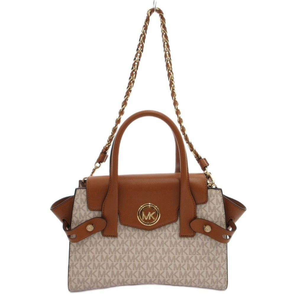 【中古】マイケル教科課程 MICHAEL KORS ハンドバック 2WAY 手提げ PVC なめし革 ロゴタイプ 総柄 チェーン店 茶 赤銅色 /FF ■GY18 レディース 【ベクター 古着】 260224