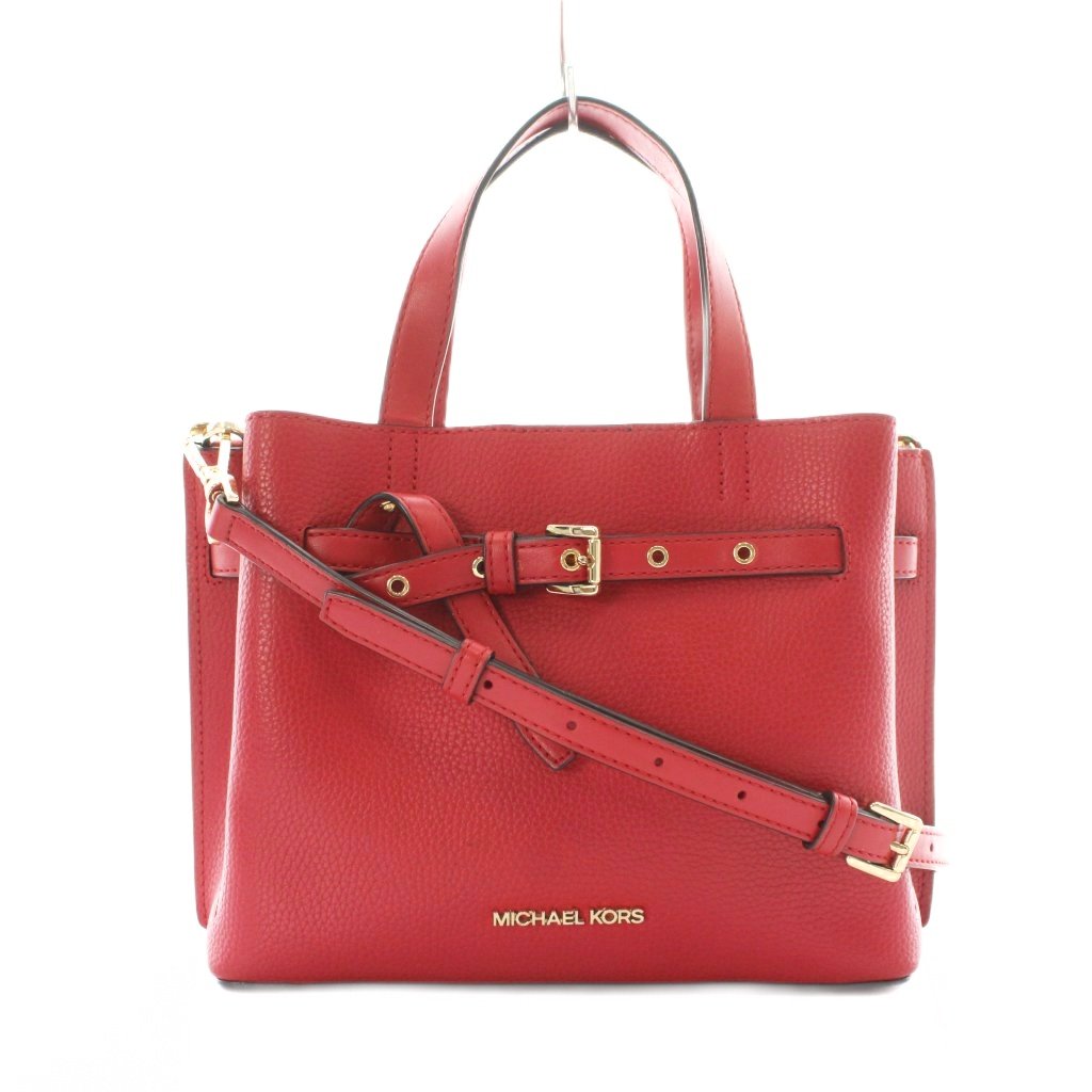 【中古】マイケルコース MICHAEL KORS EMILIA サッチェル スモール ハンドバッグ ショルダーバッグ 2WAYバッグ 赤 レッド レザー ロゴ ■GY11 /RI ■OS レディース 【ベクトル 古着】 260304