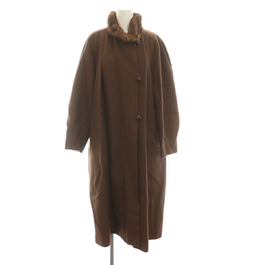 【中古】Handmade ロングコート 襟ミンク カシミヤ 長袖 総裏地 茶 ブラウン ■GY18 /MQ レディース 【ベクトル 古着】 260222｜ブランド古着ベクトルプレミアム店