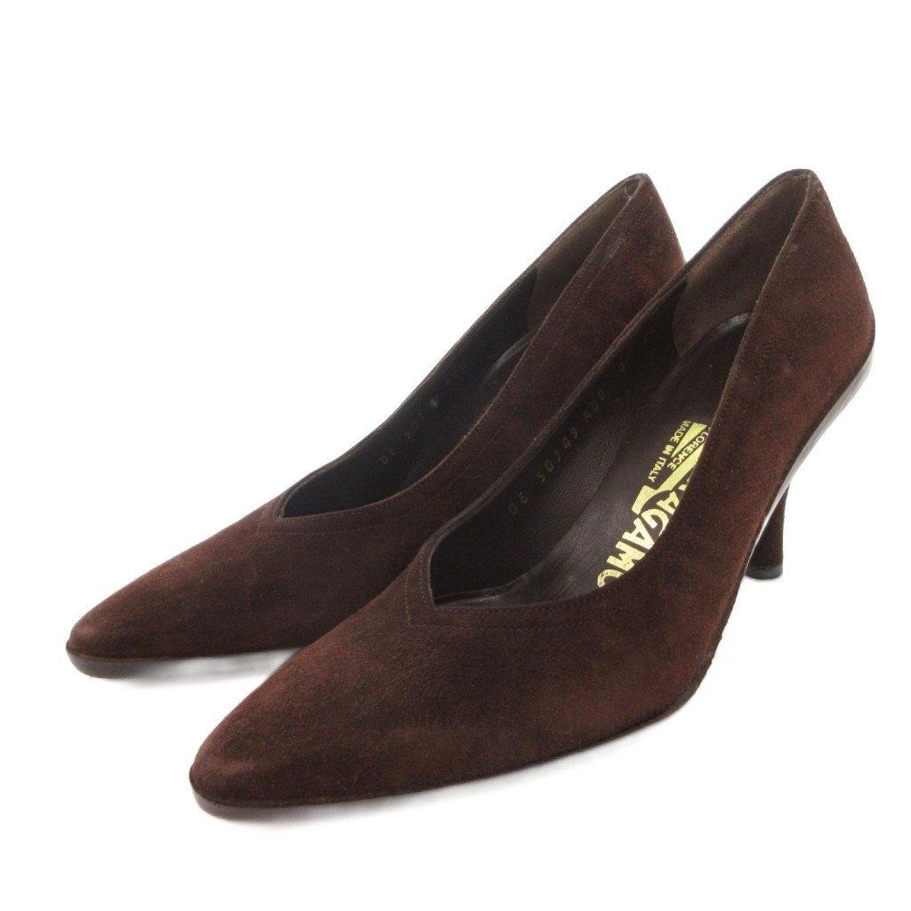 【中古】サルヴァトーレフェラガモ Salvatore Ferragamo パンプス ポインテッドトゥ レザー スエード ピンヒール 4 茶 ブラウン /FF ■GY18 レディース 【ベクトル 古着】 260307 5,688円