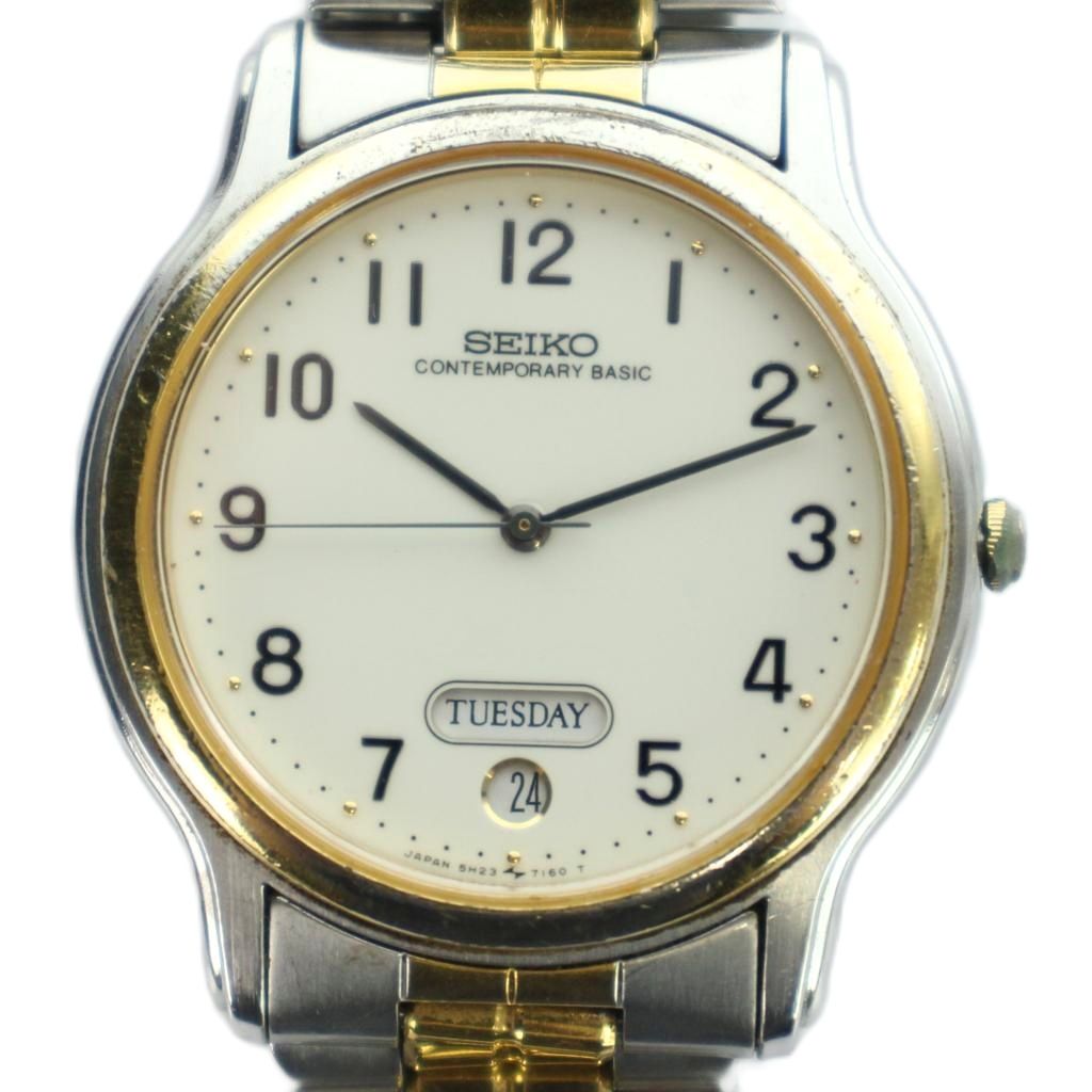 【中古】セイコー SEIKO 5H23-7080 腕時計 ウォッチ クォーツ カレンダー付き シルバー色 ゴールド色 ■GY18 /MQ メンズ 【ベクトル 古着】 260326