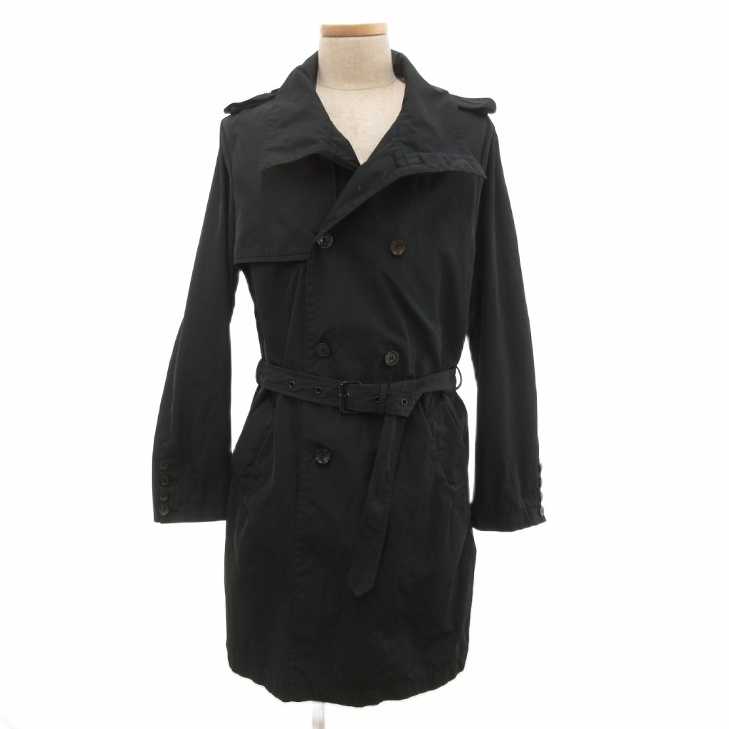 【中古】アレキサンダーマックイーン ALEXANDER MCQUEEN トレンチコート ロング 48 黒 ブラック エポレット ベルト 背抜き CMQN-YM-1040 /JS ■GY18 メンズ 【ベクトル 古着】 260221|ブランド古着ベクトルプレミアム店