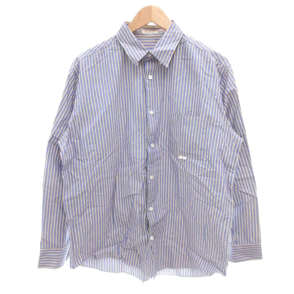 【中古】パパス Papas 美品 シャツ ストライプ ロゴタグ 長袖 LL 青 ブルー /SJ ■GY12 メンズ 【ベクトル 古着】 260310
