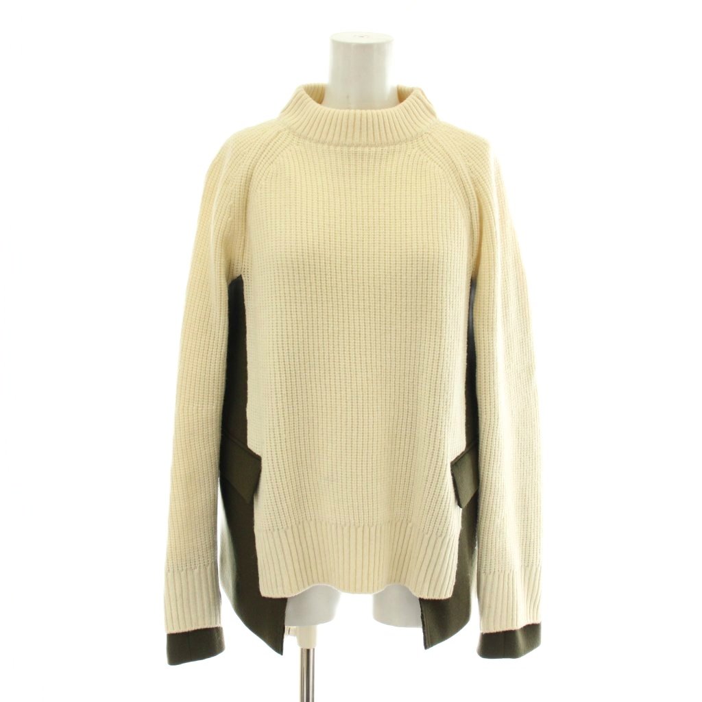 【中古】サカイ sacai 19AW メルトンドッキングフラップポケットプルオーバーニット セーター ウール 長袖 ハイネック 1 アイボリー カーキ 19-04537 /XZ ■GY1 レディース 【ベクトル 古着】 260219｜ブランド古着ベクトルプレミアム店