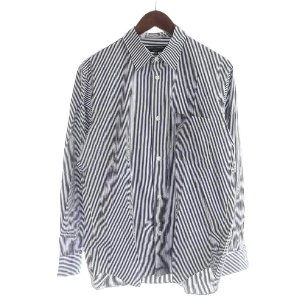 【中古】コムデギャルソンオムオム COMME des GARCONS HOMME HOMME AD2022 HK-B014 AD2022 シャツ 長袖 ストライプ バックプリント 紺 ネイビー 白 ホワイト ■GY18 /MQ メンズ 【ベクトル 古着】 260219