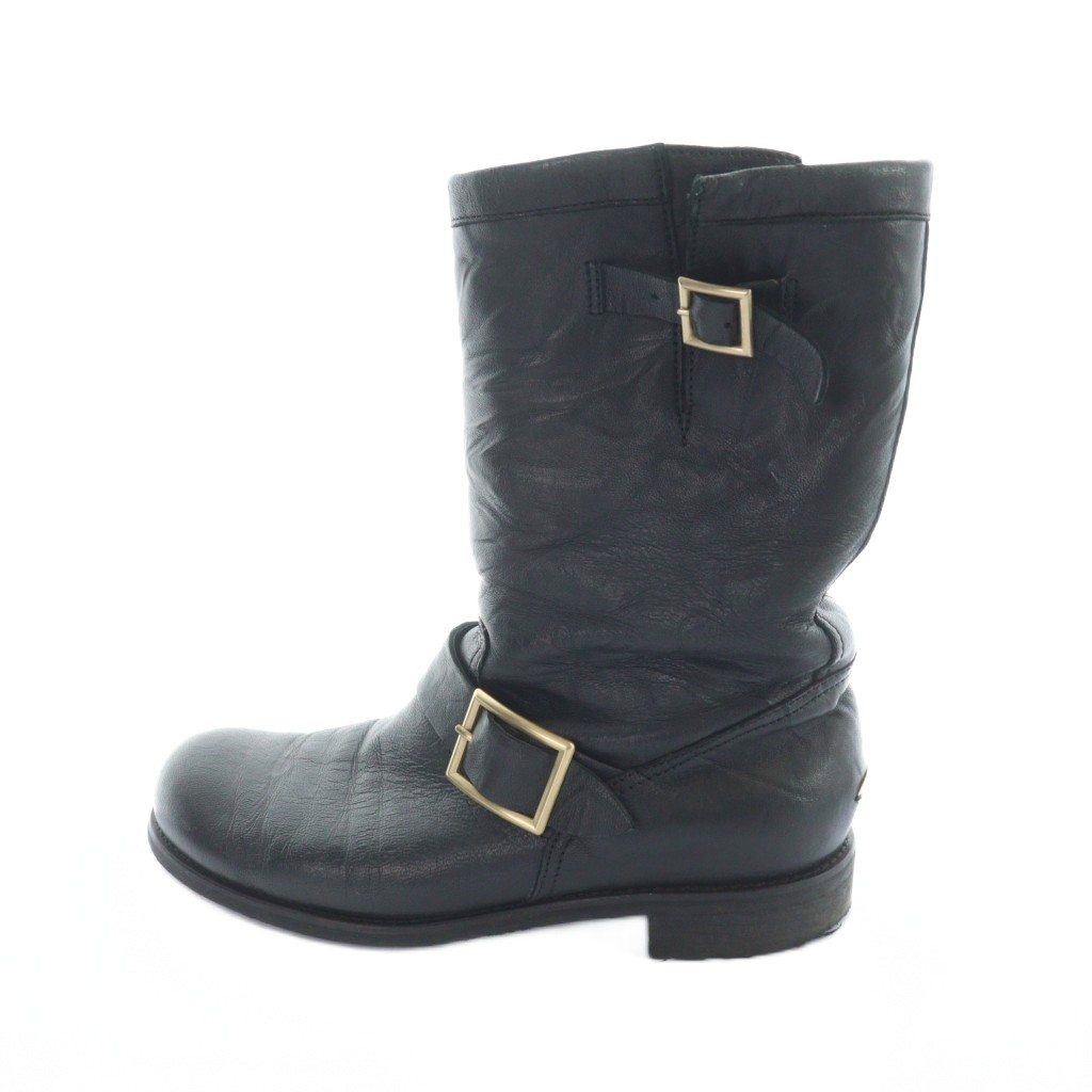 【中古】ジミーチュウ JIMMY CHOO エンジニアブーツ レザー ベルト ロゴ 40 25cm 黒 ブラック ■GY19 /MQ メンズ 【ベクトル 古着】 260219