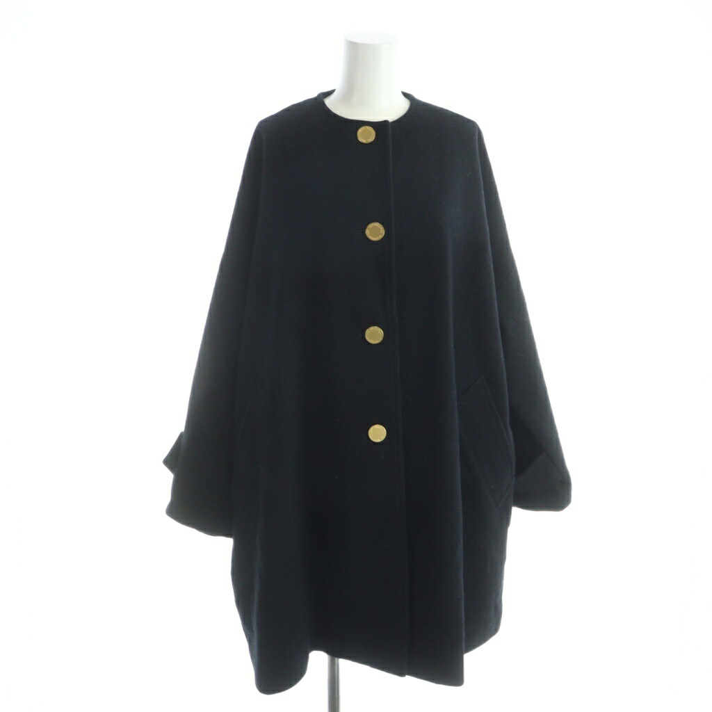 【中古】トラディショナルウェザーウェア Traditional Weatherwear Spick&Span 別注 24AW MALTON N/C メルトンウール ノーカラーコート ロング 金ボタン 34 黒 ブラック ■GY18 /MQ レディース 【ベクトル 古着】 260219